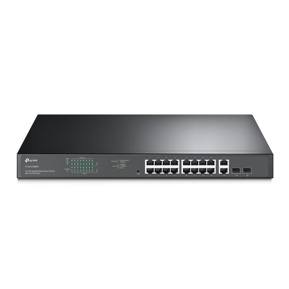 TPLINK-104 | Switch PoE+ Gigabit Easy Smart de 16 portas com 2 portas combo SFP