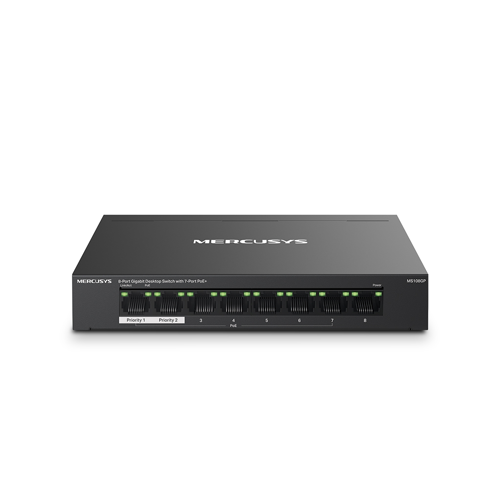 TPLINK-202 | Switch Gigabit de 8 portas Mercusys com 7 portas PoE+