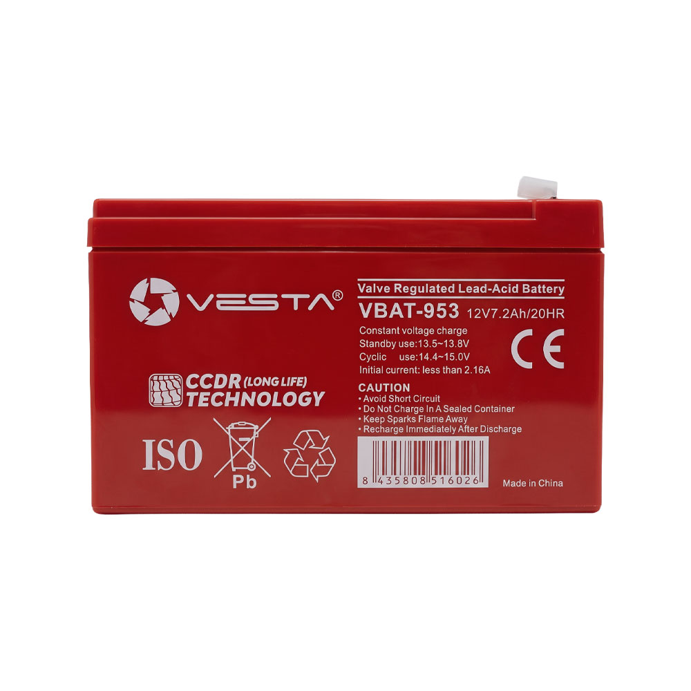 VBAT-953 | Batería AGM VRLA VESTA de 12 V y 7,2 Ah con CCDR para sistemas de incendio y seguridad