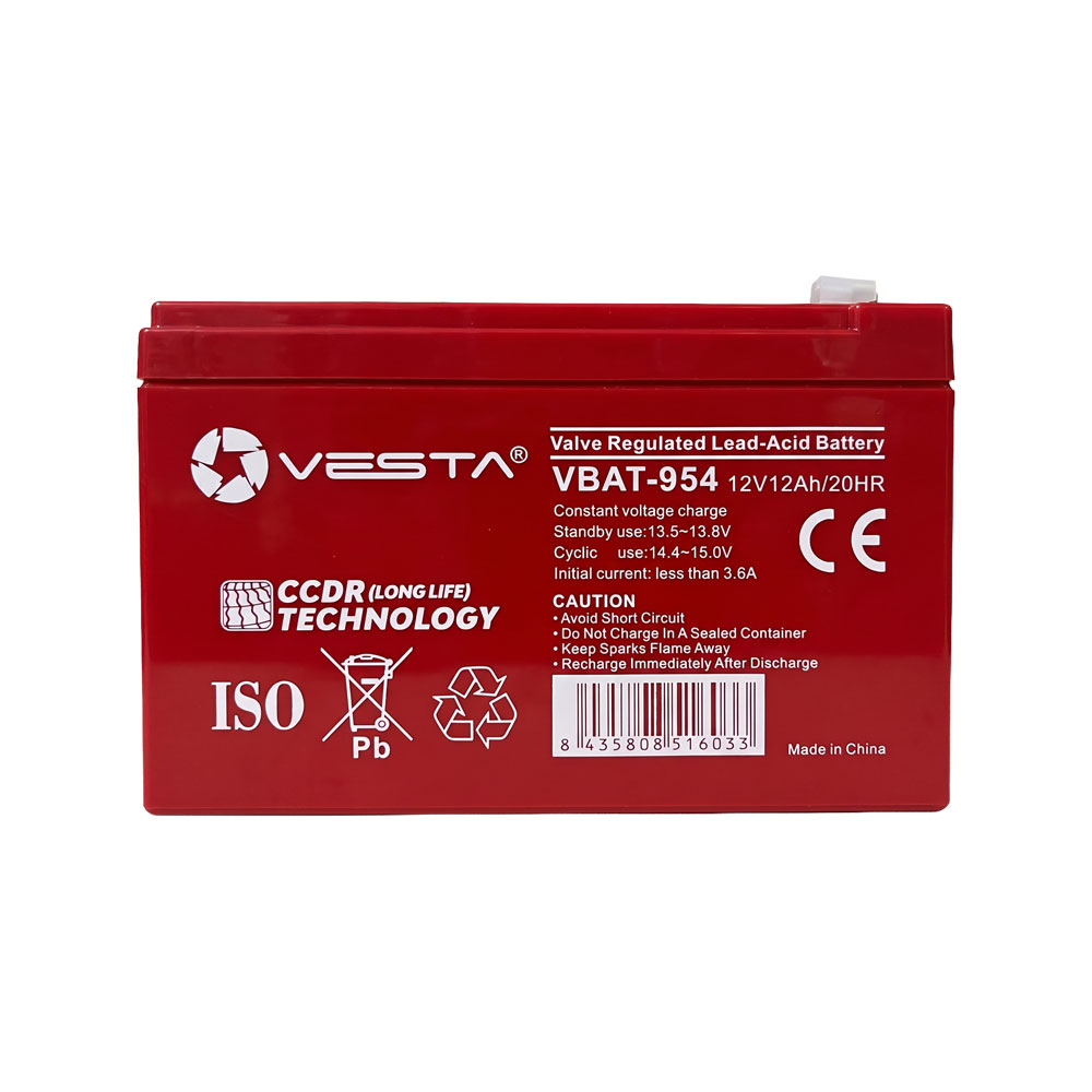 VBAT-954 | Batería AGM VRLA VESTA de 12 V y 12 Ah con CCDR para sistemas de incendio y seguridad