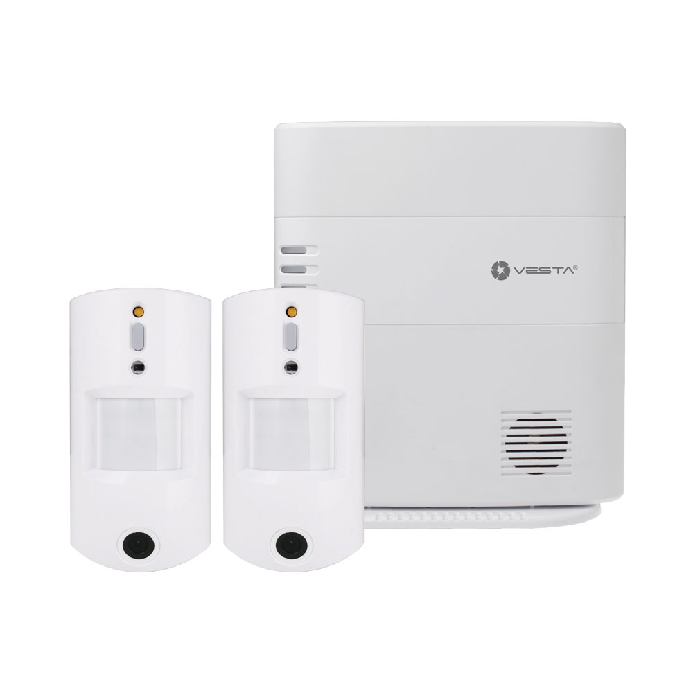 VESTA-059 | VESTA by Climax kit consisting of: 1x VESTA-047 Security Center (HSGW-G8-4G-F1-ZW) of 160 radio areas with IP + 4G and Grade 2 connectivity; 2x PIRCAM detectors via radio VESTA-008 (VST-862-F1) with Grade 2.