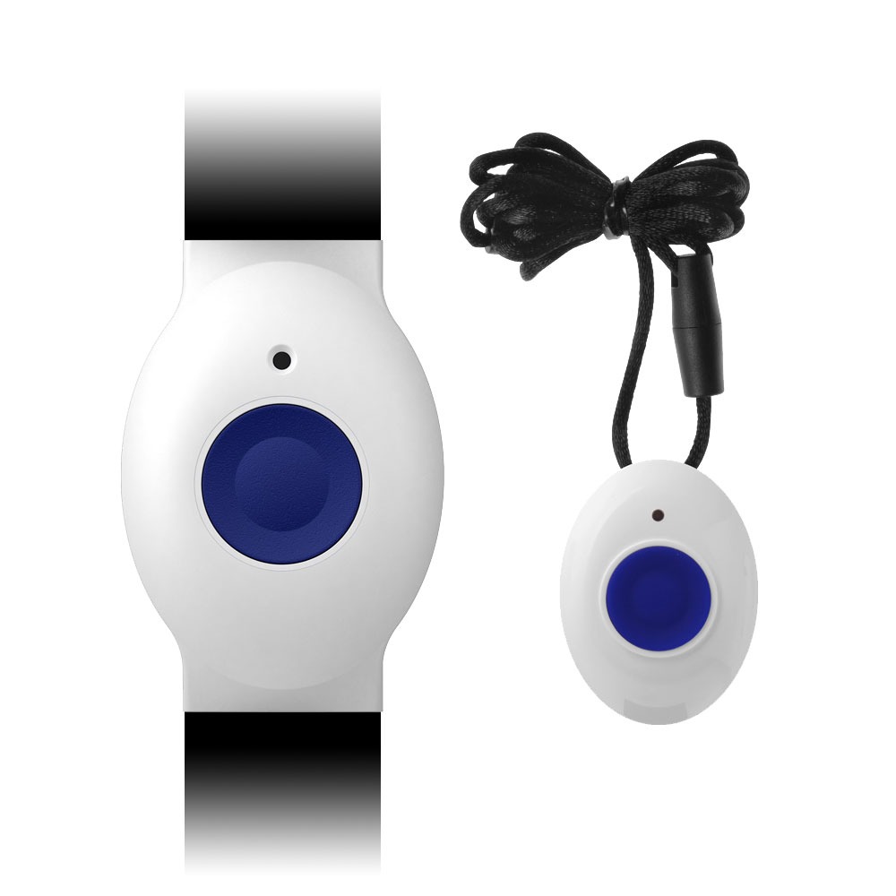 VESTA-075 | Transmisor de muñeca y colgante con pulsador de emergencia de VESTA by Climax. Cubierta apta para discapacitados. El botón permite una accesibilidad más fácil, ya que requiere una ligera presión del colgante de emergencia contra una pared, el suelo, una mesa o una silla. Soporte adicional útil para ancianos, discapacitados o niños. Versátil, fácil de usar e intercambiable. Durable y totalmente impermeable y liviano