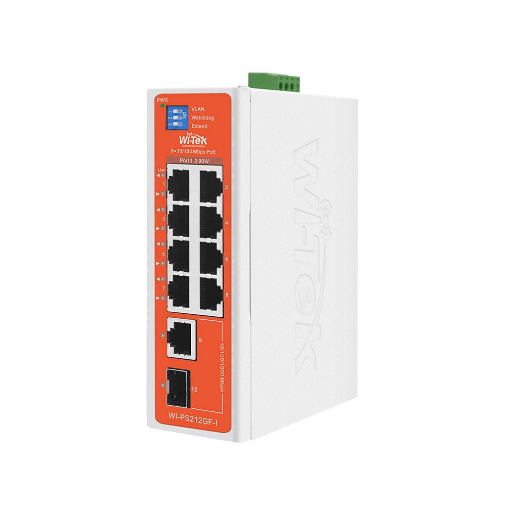 WITEK-0036N | Hardened PoE switch with 8 PoE Fast + 1 RJ45 Gigabit + 1 Gigabit SFP