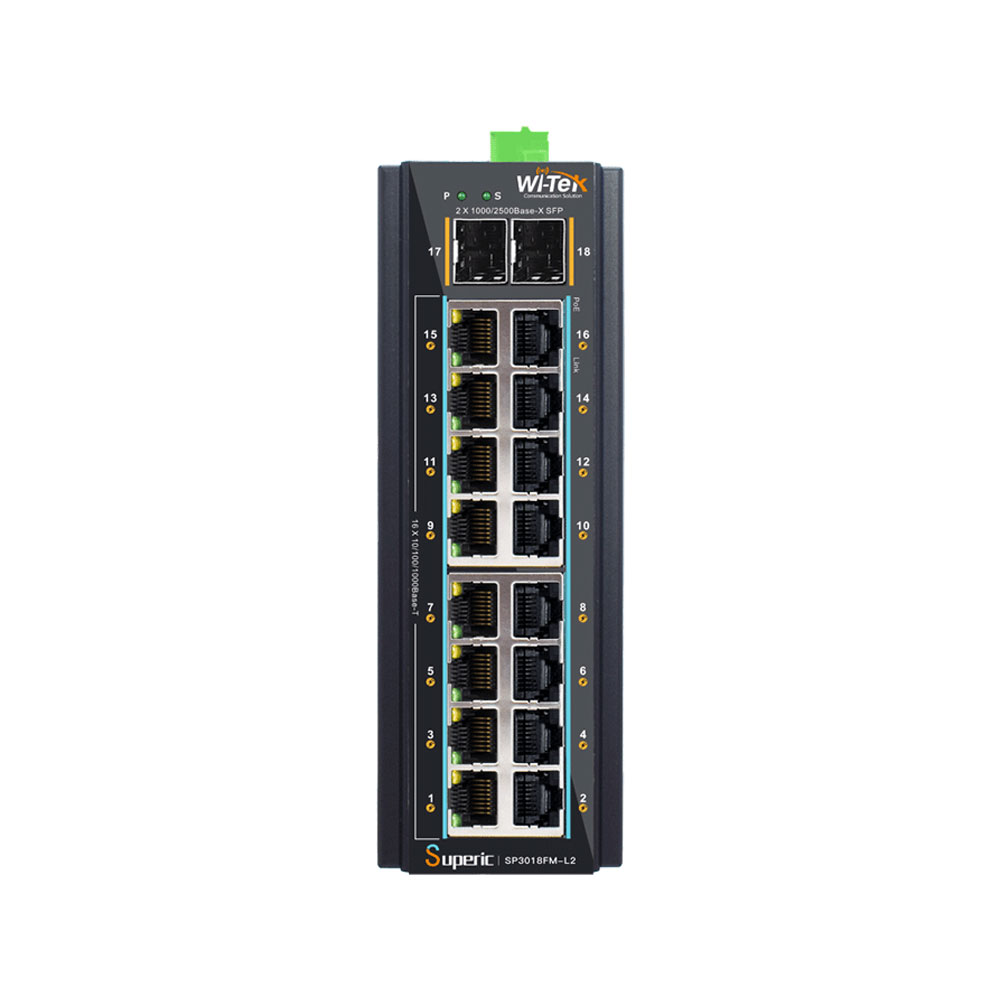 WITEK-0139 | 16 PoE+ Gigabit + 2 SFP 2.5G L2 Managed PoE Switch L2