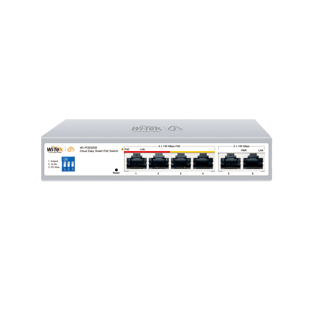 WITEK-0141 | Switch PoE de 4 portas gerido na nuvem