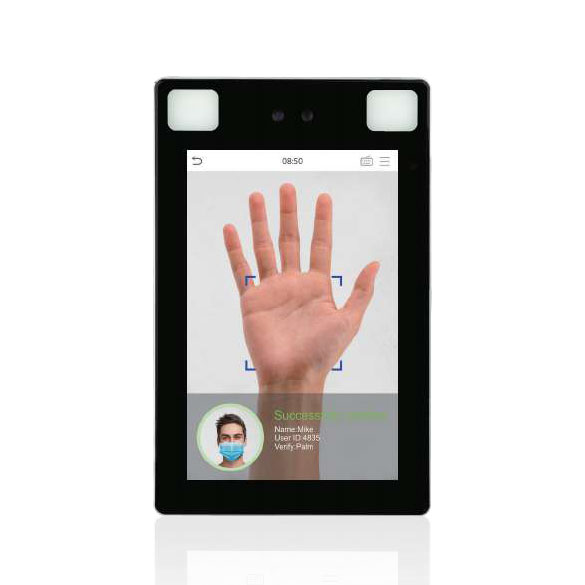 ZK-122 | Terminale multibiometrico ZKTeco con riconoscimento viso e palmo per controllo accessi. Touchscreen IPS da 8 "(400 lux). Fino a 30.000 volti. Fino a 5.000 Palmi. Fino a 50.000 utenti. Fino a 30.000 foto utente. Registrazione fino a 1.000.000 di eventi. TCP / IP, Wiegand In / Out, RS485, RS232. Uscita relè, uscita allarme, ingresso ausiliario, pulsante Exit, sensore porta IP68, IK04, 12V DC.