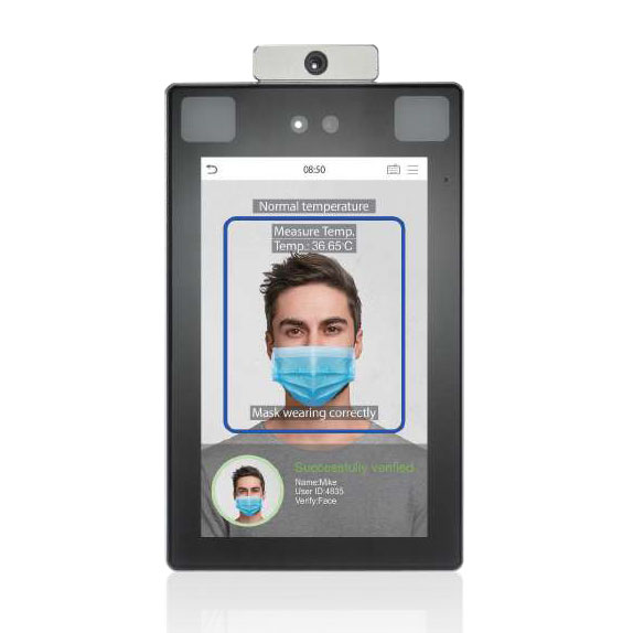 ZK-123 | Terminal multibiométrico ZKTeco con reconocimiento facial, de palma con detección de fiebre para Control de Accesos. Pantalla táctil IPS de 8" (400 lux). Hasta 30.000 rostros. Hasta 5.000 Palmas. Hasta 50.000 usuarios. Hasta 30.000 Fotos de usuarios. Registro de hasta 1.000.000 eventos. TCP/IP, Entrada/Salida Wiegand, RS485, RS232. Salida de relevador, Salida de Alarma, Entrada auxiliar, Botón de salida, Sensor de puerta. IP68, IK04. 12V CC.