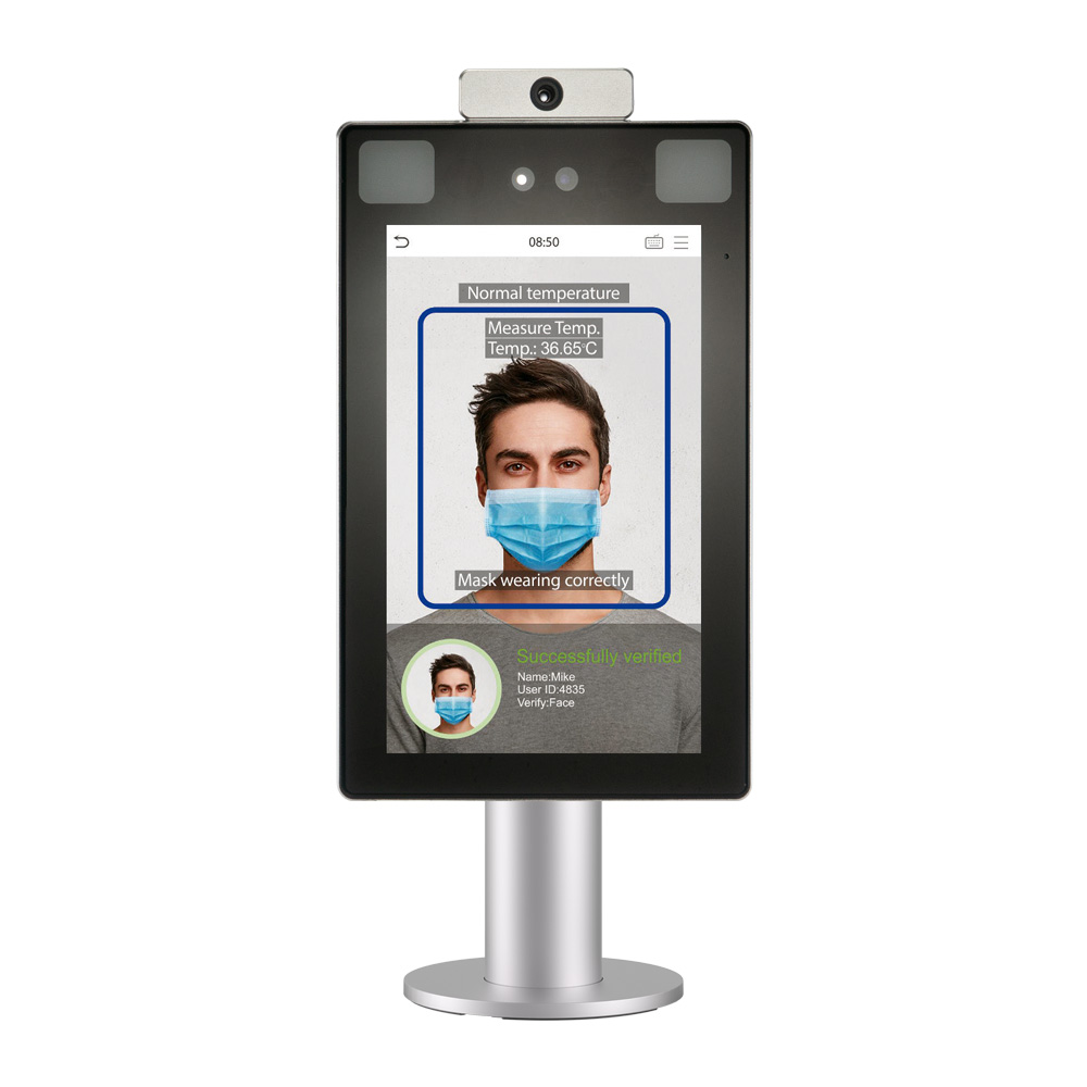 ZK-133 | Terminale multi-biometrico ZKTeco con riconoscimento facciale, palmo con rilevamento della febbre per controllo accessi. Supporto per torni. Touchscreen IPS da 8 "(400 lux). Fino a 30.000 volti. Fino a 5.000 Palmi. Fino a 50.000 utenti. Fino a 30.000 foto utente. Registro fino a 1.000.000 di eventi. TCP / IP, Wiegand In / Out, RS485, RS232. Uscita relè, uscita allarme, ingresso ausiliario, pulsante Exit, sensore porta IP68, IK04, 12V DC.