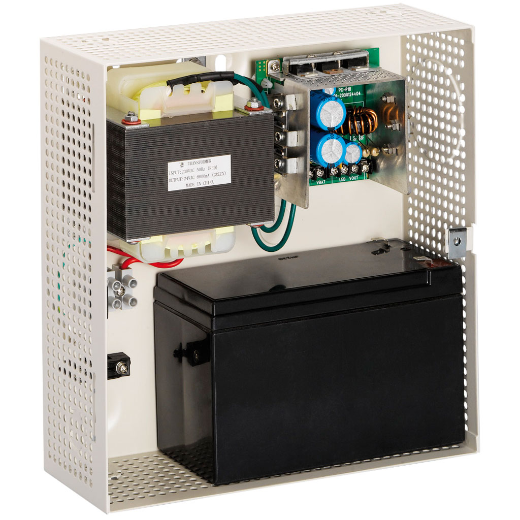 CONAC-480 | Fuente de alimentación ROSSLARE® 12V, 5A con cargador para batería, entrada 220V AC