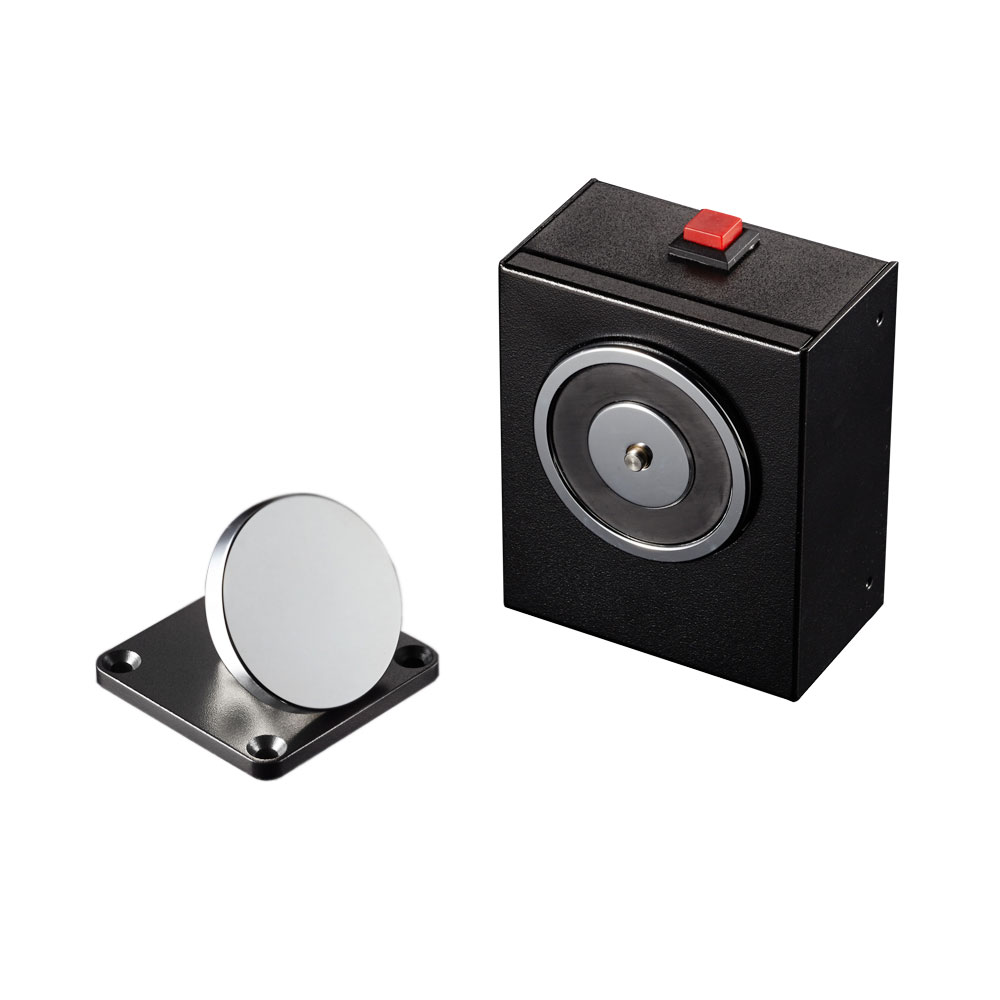 CONAC-686 | Elettromagnete fermo d'installazione in pareti per porte taglia fuoco. Chiusura automatica le porte in caso di allarme d'incendio. Ritengono 50 kg. Pulsante di sblocco di emergenza/test. Funzionamento per applicazioni di tensione. 24V CC.
