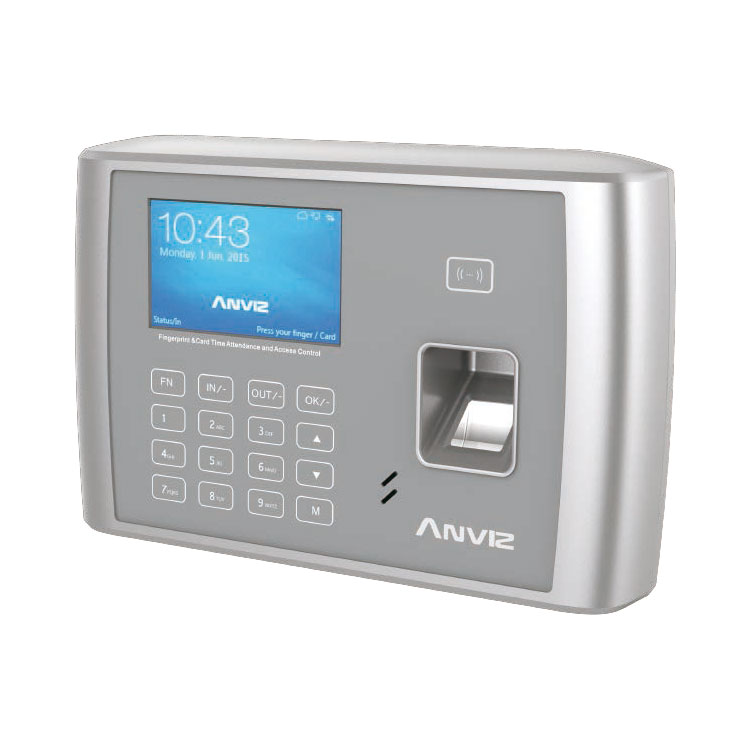 CONAC-717 | Terminal de control de acceso y presencia Anviz. Identificación por tarjeta RFID EM 125KHz, huella dactilar, contraseña y combinaciones. 5.000 huellas/tarjetas, 200.000 registros. 1 salida de relé. TCP/IP, USB host, Mini USB, RS232. Incorpora WiFi. 8 estados autodefinidos.
