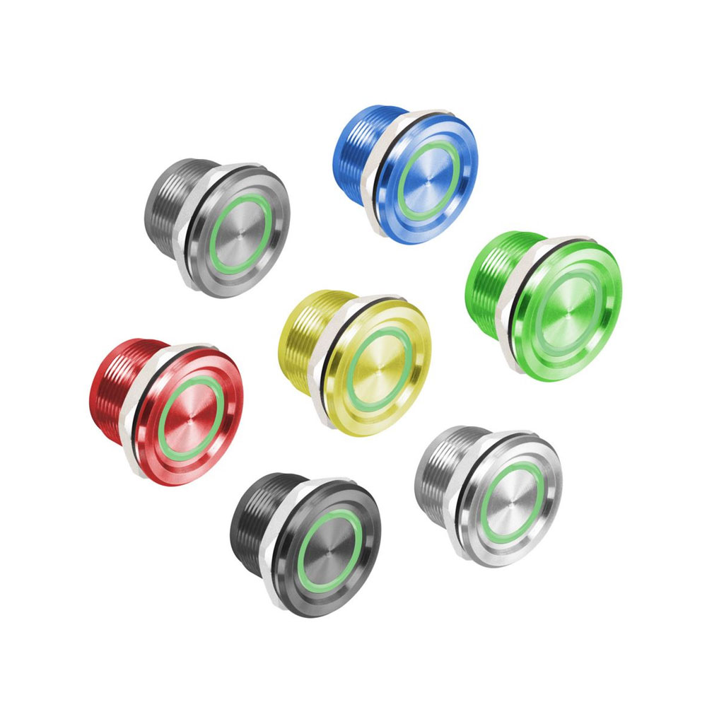 CONAC-725 | Pulsador de botón metálico piezoeléctrico ROSSLARE de iluminación de anillo LED bicolor