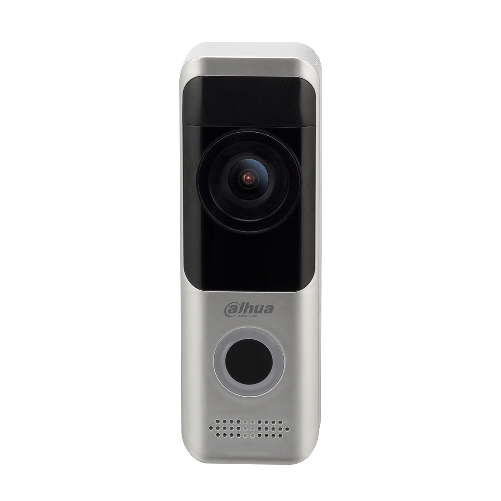 DAHUA-1294 | Videocitofono da esterno con WiFi autoalimentato con batterie. Incorpora rilevatore PIR di 5m. camera CMOS 1/2,9" di 2MP@20 ips. Illuminazione IR di 5m. Ottica fissa di 1,9 mm (140°). Audio bidirezionale (incorpora microfono). Entrata MicroSD. Micro USB (carica batteria). Bottone di reset/WPS. IP65.