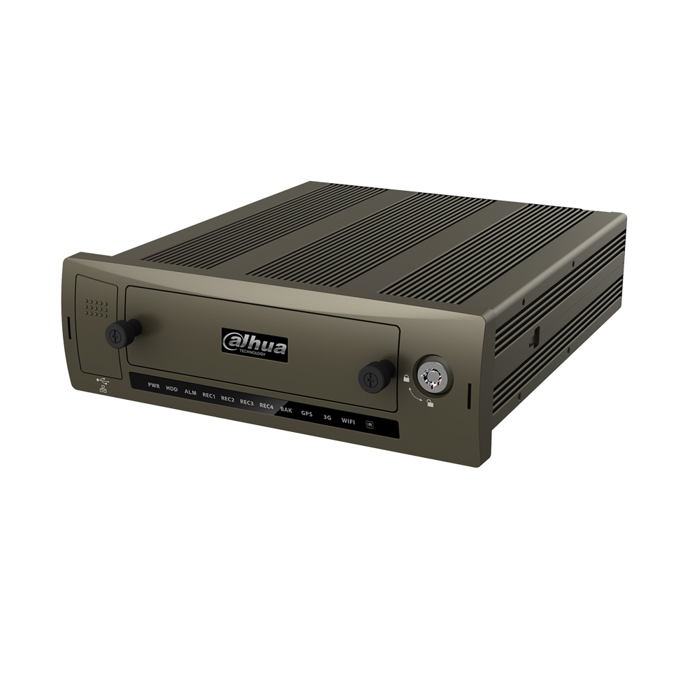 DAHUA-1576 | NVR mobile di 4 canali IP. Formato di video H.264. Include modulo 3G/4G e WiFi. Riproduce 1 canale. Registrazione di 4 canali 1080P in tempo reale. Uscita HDMI, 2 uscite TV (connettori aviazione) e 1 uscita VGA (connettore aviazione). 1 entrata / 1 uscita di audio. 7 entrate / 2 uscita di allarme. Slot per schede SD. 2 USB, 1 RS485, 1 RS232. Supporta bus CAN e G-sensor. Tolleranza a vibrazioni. 6V~36V.