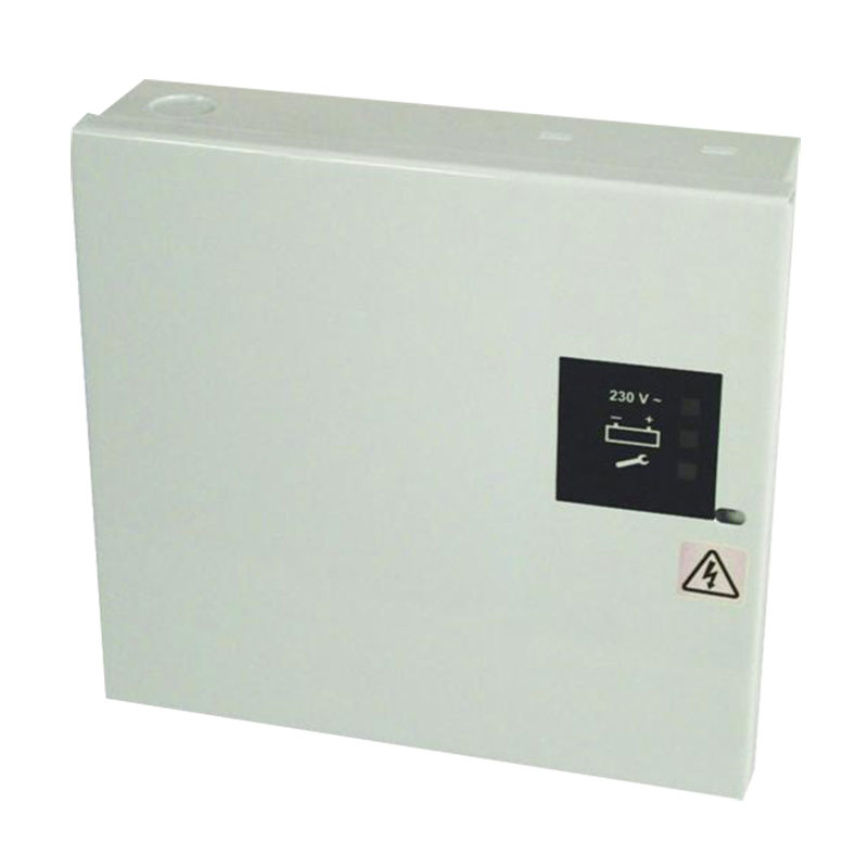 DEM-1080 | Alimentatore commutato da 12V, 1,5A. Spazio per una batteria di sostituzione da 18Ah. Protezione da sovracarica. Uscite guasti d'alimentazione, guasto batteria e guasto generale. Tamper frontale e posteriore. Grado 3.