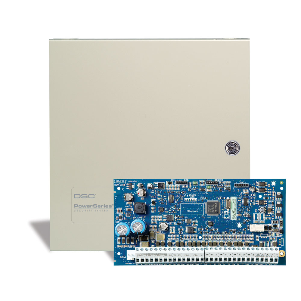 DSC-2 | Centrale Power NEO da 8 a 64 zone. 4 uscite PGM espandibili a 80. 8 partizioni. 500 eventi. 95 codici utente. Fino a 8 tastiere. Fino a 1 ricevitore e 8 ripetitori via radio. Include scatola e trasformatore. Grado 2.