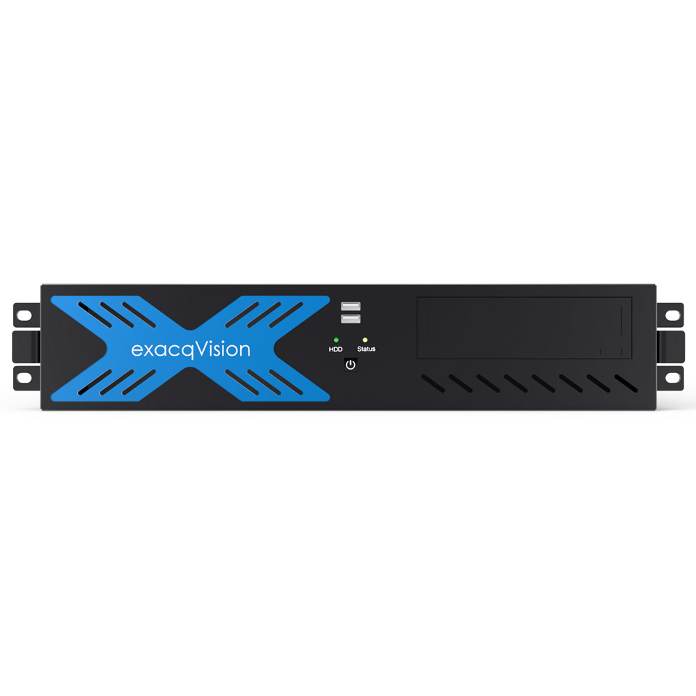 EX-18 | ExacqVision Serie A server, with web/mobile preloaded software, 3 year software update and hardware warranty. License for 4 IP cameras. Up to 64 channels. 450Mbps. 900 fps. DVI-I, HDMI and Display Port. Up to 2 simultaneous monitors. 12TB internal capacity, expandable to 18TB. 2 RJ45 Gigabit. 6 USB 2.0, 2 USB 3.0. 2U.