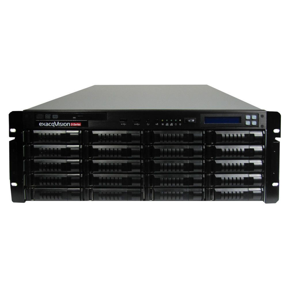 EX-9 | Almacenamiento de vídeo en red exacqVision Serie S Enterprise, con software web/móvil pre-instalado, tres años de actualización de software y garantía de hardware. Hasta 64 videograbadores. 500Mbps. Capacidad de almacenamiento de 54TB, ampliable a 80TB RAID6. 2 RJ45 Gigabit. 8 USB. Doble Hot Swap. 4U.