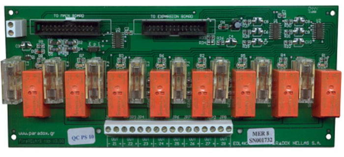 FOC-210 | Module of 8 relay outputs for micro process engineered PARADOX HELLAS fire detection stations of 4, 8 and 12 zones. It allows an output for each zone to control fire doors, etc. as well as combinations for automatic firefighting and scale
