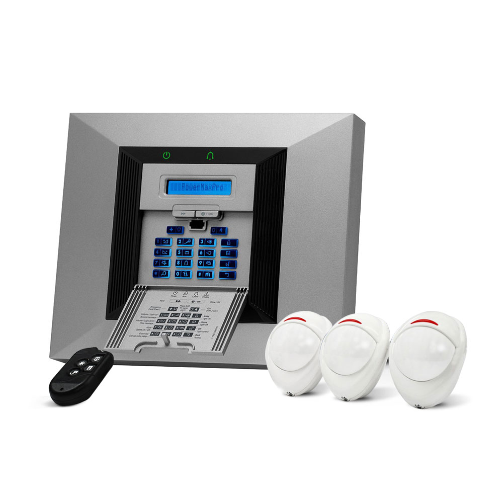 VISONIC-27 | Kit composto da: 1x pannello di controllo PowerMax PRO a 28 zone tramite radio PowerCode, 3 rilevatori PIR Next successivi tramite radio PowerCode, 1x pulsante di controllo radio PowerCode a 4 pulsanti PCM234 per centrali PowerMax PRO.